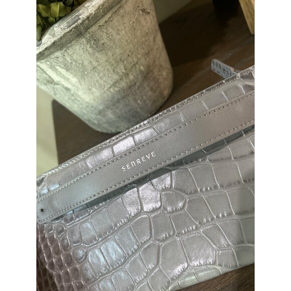 Senreve GRAY Embossed Leather Bracelet Pouch Clutch Grey Womens Size OS - Picture 5 of 11